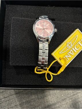 Invicta Women's Silver Bracelet Watch with Pink Sunray Dial